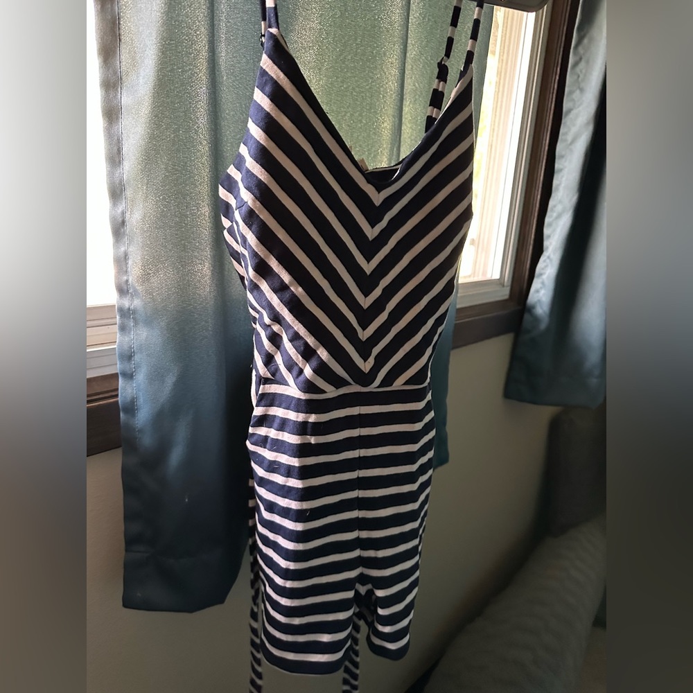 Monteau Striped Navy/White Romper Sz. M NWT